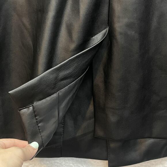 Missguided Jacket Womens 8 Black Faux Leather Longline Two Button Lined Blazer - Picture 7 of 10